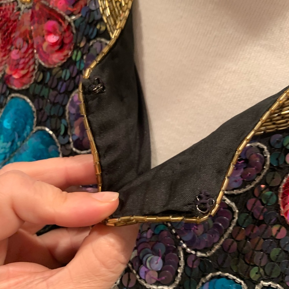 Vintage Leslie Fay Evenings Sequin Silk Jacket S - Picture 3 of 8